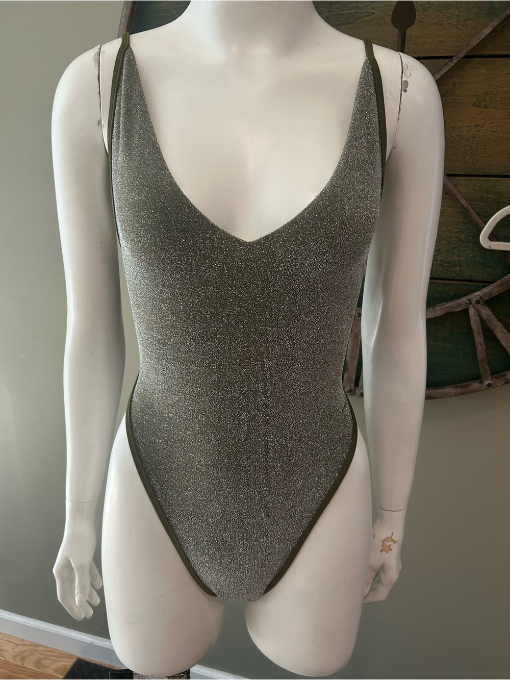Free People Olive Metallic One-Piece Swimsuit